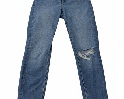 H&M High Rise Distressed Straight Leg Blue Denim Jeans