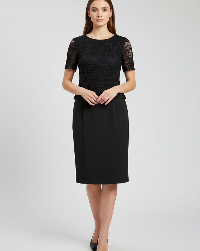 Phase Eight Black Lace Peplum Pencil Dress