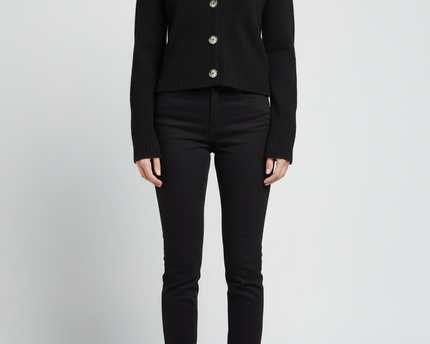 AllSaints Black Wool-Blend Cropped V-Neck Cardigan