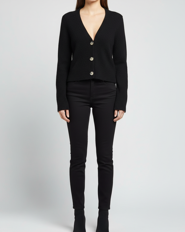 AllSaints Black Wool-Blend Cropped V-Neck Cardigan