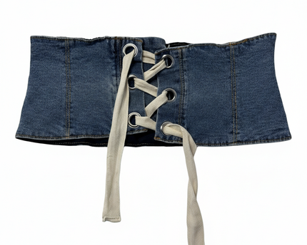 Stradivarius Blue Denim Lace-Up Corset Belt