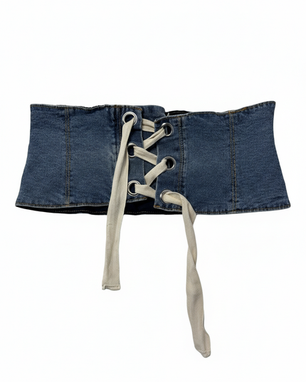 Stradivarius Blue Denim Lace-Up Corset Belt