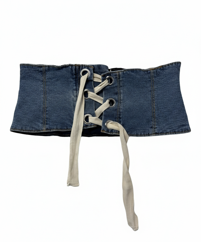Stradivarius Blue Denim Lace-Up Corset Belt