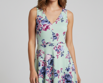 H&M Divided Mint Green Floral Sleeveless Skater Dress