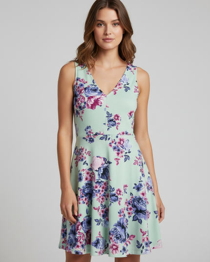H&M Divided Mint Green Floral Sleeveless Skater Dress