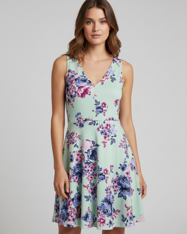 H&M Divided Mint Green Floral Sleeveless Skater Dress