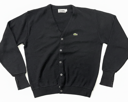 Vintage Izod Lacoste Black Knit V-Neck Cardigan Sweater