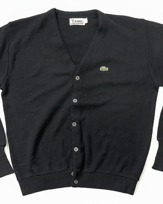 Vintage Izod Lacoste Black Knit V-Neck Cardigan Sweater
