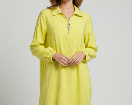 DeFacto Yellow Quarter-Zip Long Sleeve Tunic Dress