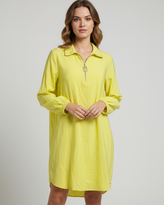 DeFacto Yellow Quarter-Zip Long Sleeve Tunic Dress