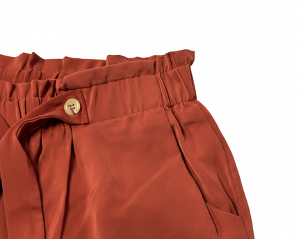 2XTREMZ Rust Wide-Leg Cropped Paper Bag Waist Pants