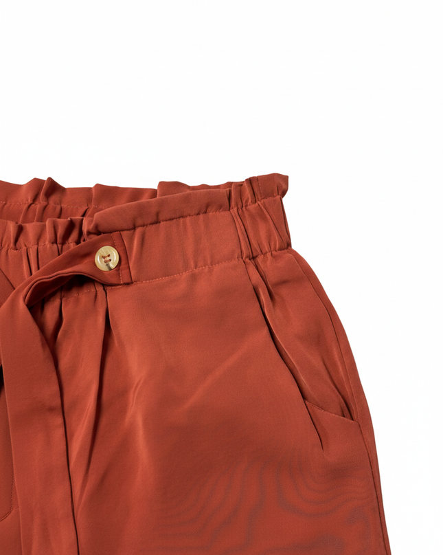 2XTREMZ Rust Wide-Leg Cropped Paper Bag Waist Pants