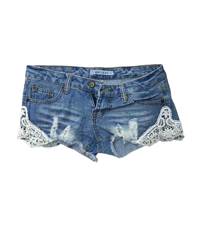 QNILADY Women Denim Y2K Shorts - L | Waist: 30
