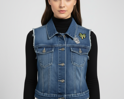 Guess Los Angeles Blue Washed Denim Patch Sleeveless Vest