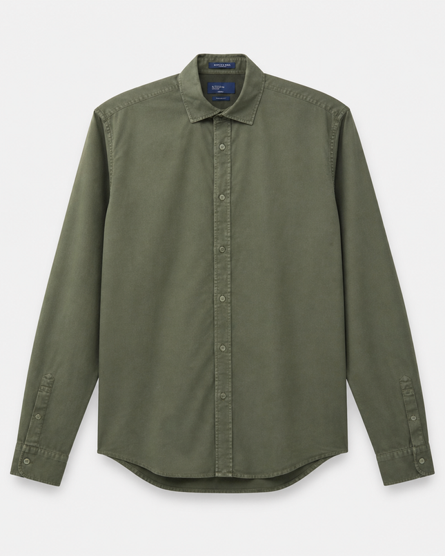 Sacoor Brothers Olive Green Slim Fit Icon Poplin Shirt