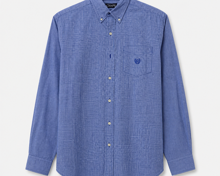 Chaps Blue Micro-Check Easy Care Twill Long Sleeve Shirt