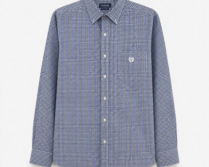 Chaps Navy Blue & White Gingham Button-Down Shirt