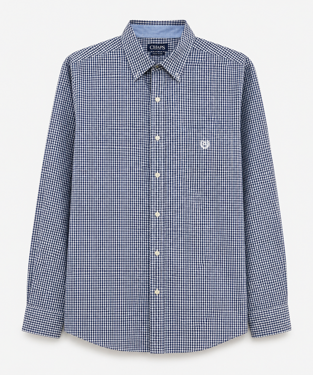 Chaps Navy Blue & White Gingham Button-Down Shirt