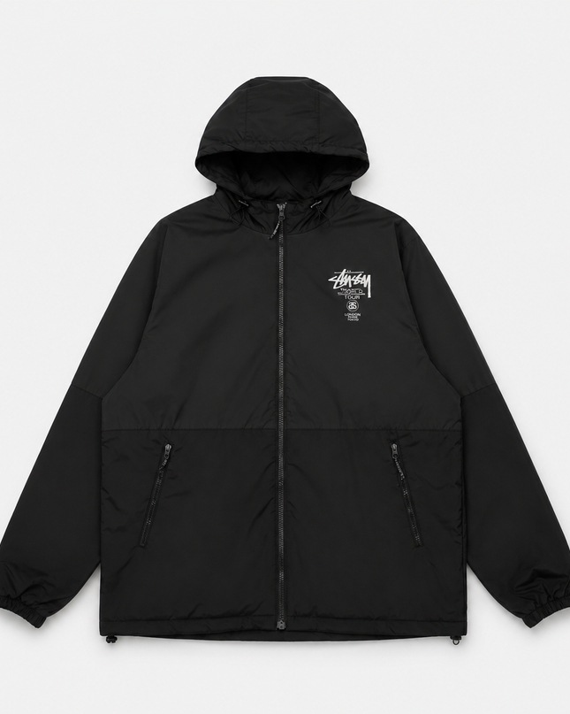 Stussy World Tour Hooded Black Windbreaker Jacket