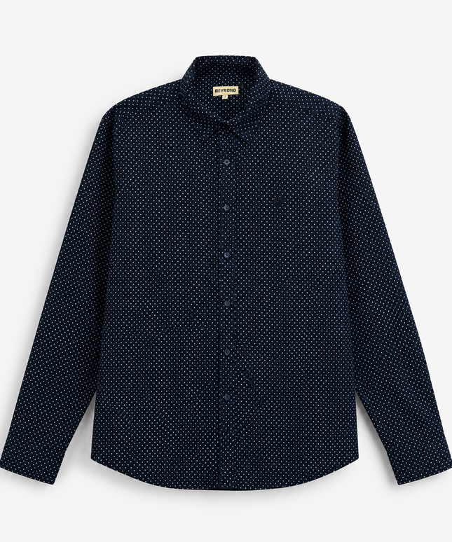OFFROAD Navy Blue Polka Dot Long Sleeve Button-Down Shirt