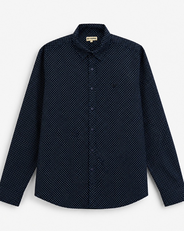 OFFROAD Navy Blue Polka Dot Long Sleeve Button-Down Shirt