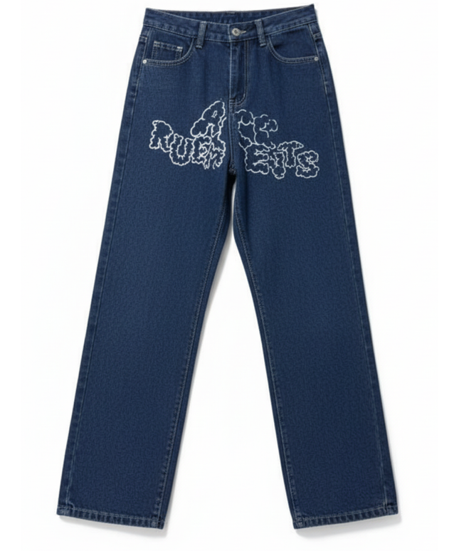 Ace Ruruets Galaxy Graphic Wide-Leg Blue Denim Jeans
