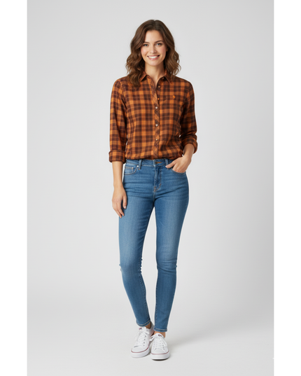 U.S. Polo Assn. Orange & Navy Plaid Fitted Button-Down Shirt