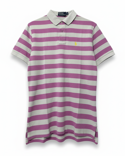 Ralph Lauren Pink & White Striped Pique Polo Shirt