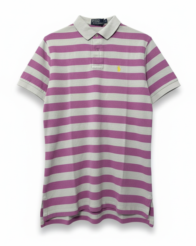 Ralph Lauren Pink & White Striped Pique Polo Shirt