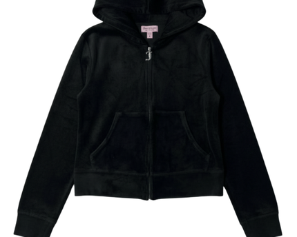 Juicy Couture OG Big Bling Velour Zip-Up Black Hoodie