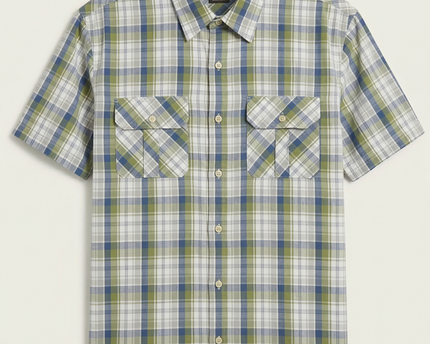 Timberland Green/Blue Plaid Short Sleeve Button-Down Shirt