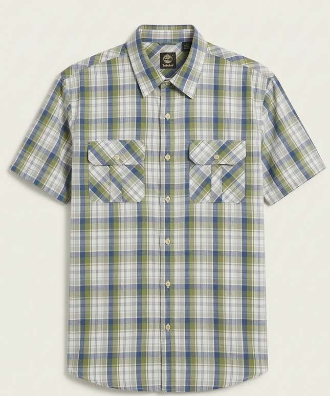 Timberland Green/Blue Plaid Short Sleeve Button-Down Shirt