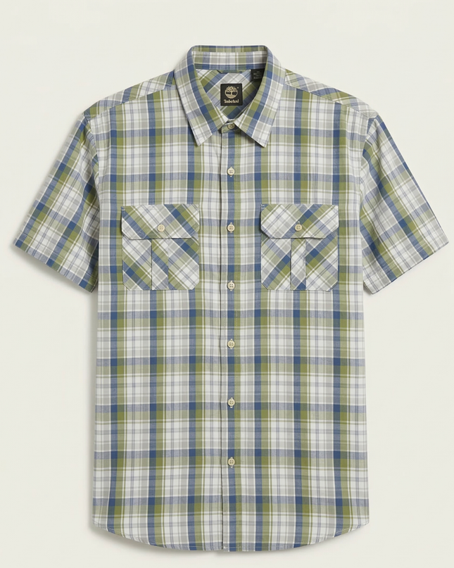 Timberland Green/Blue Plaid Short Sleeve Button-Down Shirt
