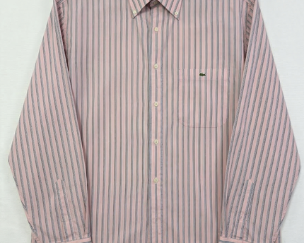 Lacoste Pink Striped Long Sleeve Button Down Shirt