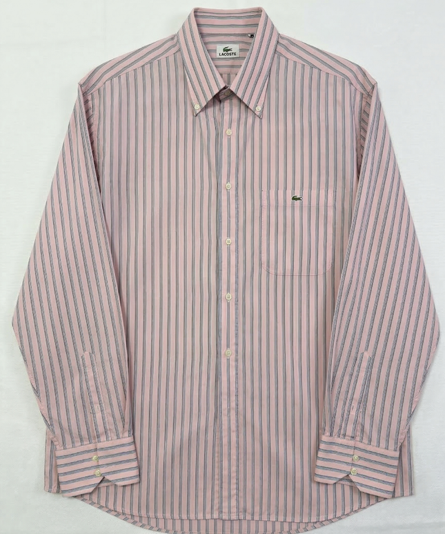 Lacoste Pink Striped Long Sleeve Button Down Shirt
