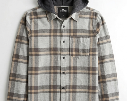 Hollister Grey Plaid Hooded Flannel Shirt