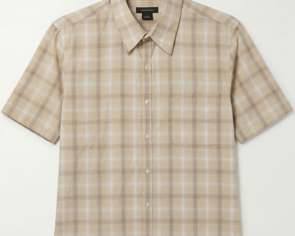 Calvin Klein Beige Plaid Short Sleeve Men's Shirt
