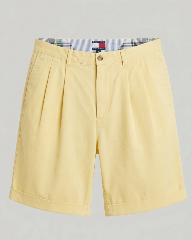 Tommy Hilfiger Yellow Pleated Cotton Chino Shorts