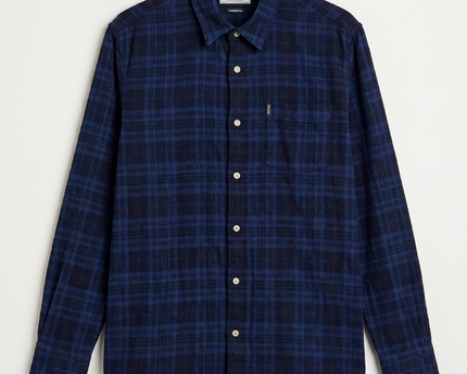 Barbour Men's Navy Blue Tartan Plaid Flannel Button-Down Shirt