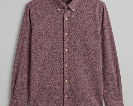 Massimo Dutti Maroon Textured Button-Down Shirt