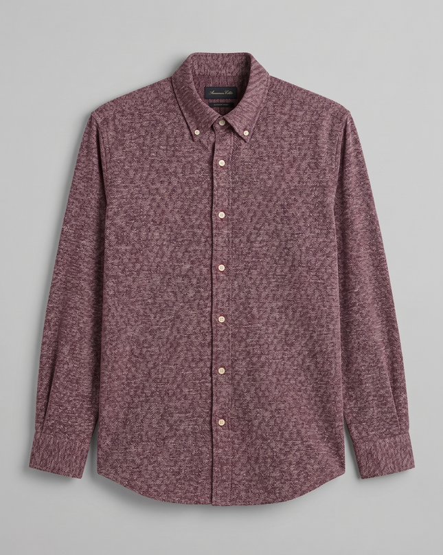 Massimo Dutti Maroon Textured Button-Down Shirt