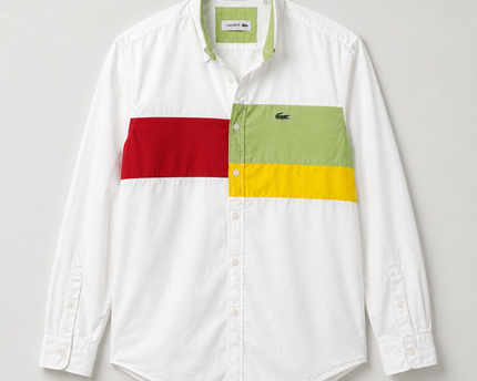 Lacoste White/Multi-color Colorblock Cotton Button-Down Shirt