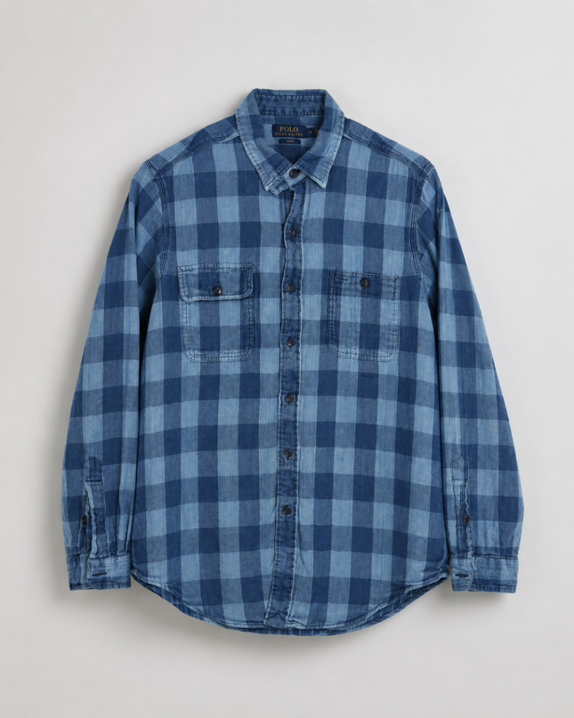 Polo Ralph Lauren Blue Indigo Buffalo Check Button-Down Shirt