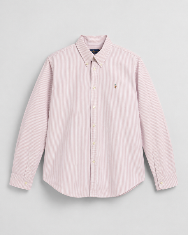 Ralph Lauren Pink Striped Custom Fit Oxford Shirt