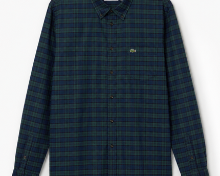 Lacoste Men's Green/Blue Plaid Long Sleeve Shirt