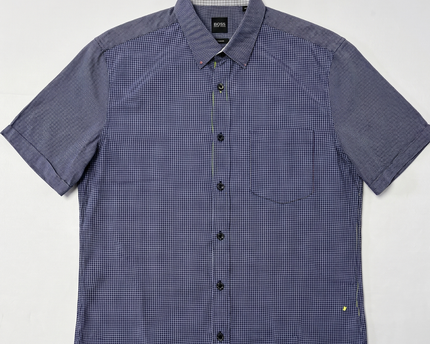 Boss Blue Regular Fit Stretch Short Sleeve Shirt