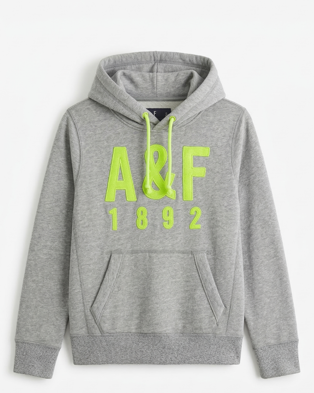 Abercrombie & Fitch Grey Graphic Fleece Pullover Hoodie