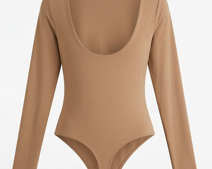 Club London Brown Long Sleeve Low Back Bodysuit