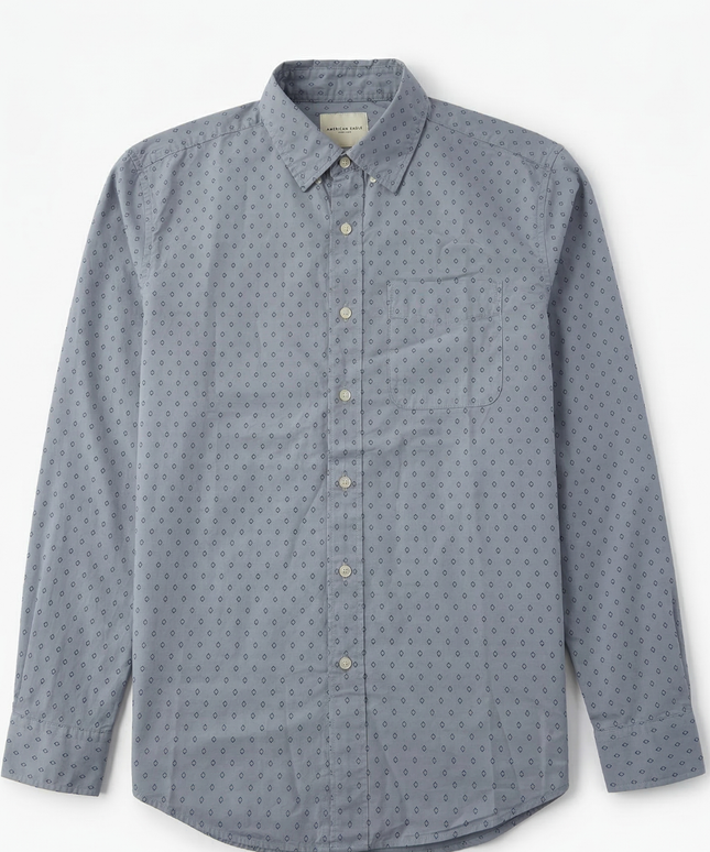 American Eagle Blue Geometric Print Cotton Button Down Shirt