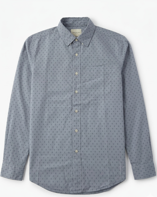 American Eagle Blue Geometric Print Cotton Button Down Shirt